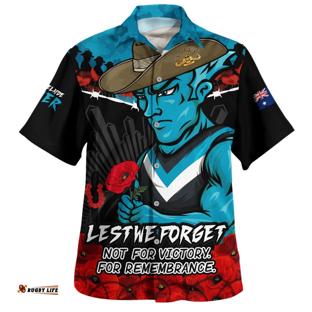 RugbyLife Shop Port Adelaide Hawaiian Shirt ANZAC Day Not For Victory For Remembrance