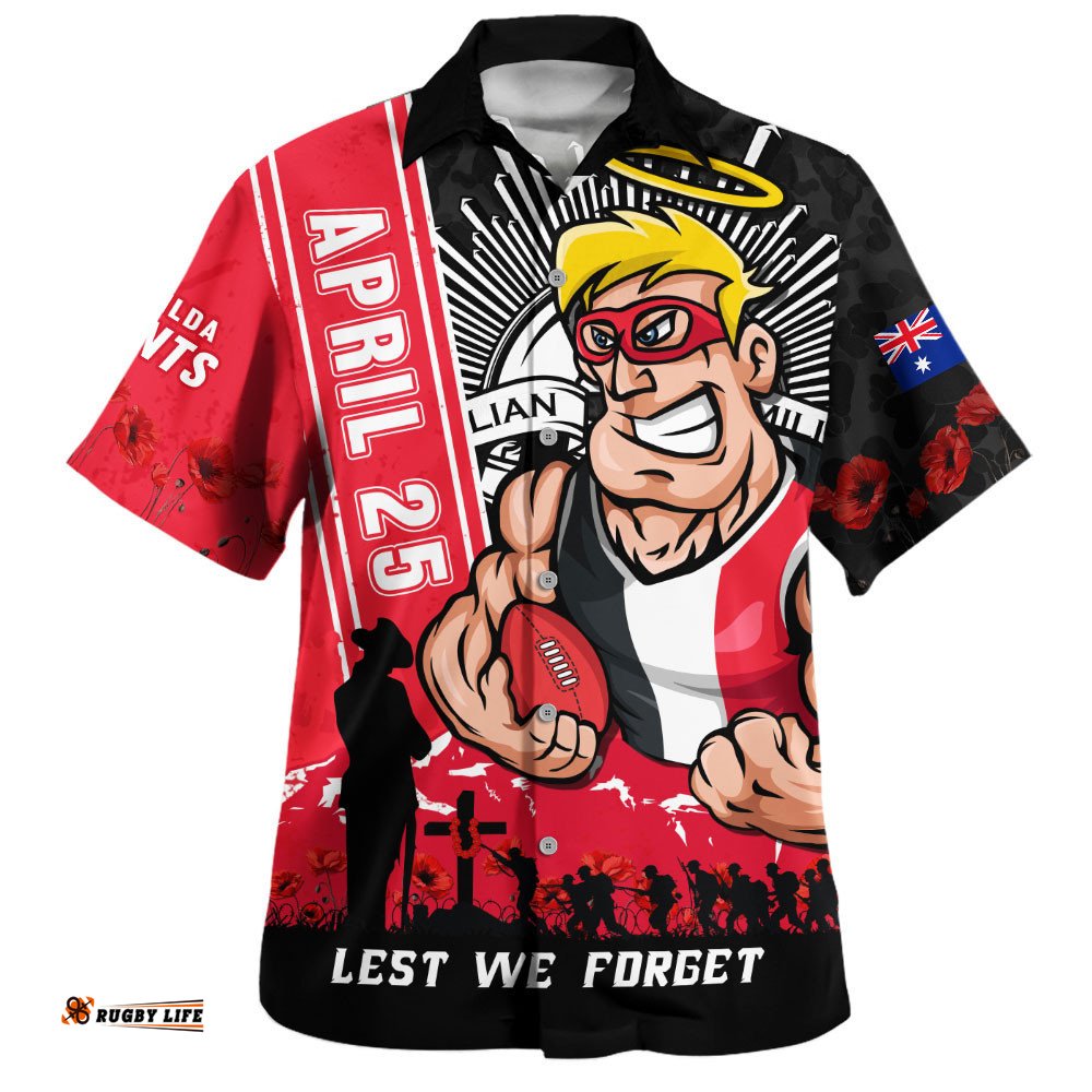 RugbyLife Shop St Kilda Hawaiian Shirt Anzac Day Lest We Forget Memorial