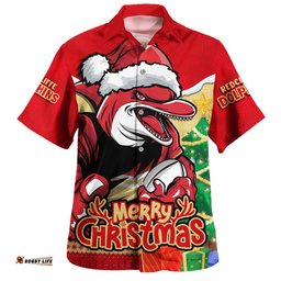 RugbyLife Shop Redcliffe Dolphins Hawaiian Shirt Santa Scoring Touchdown On Christmas Game Day