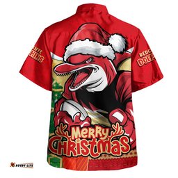 RugbyLife Shop Redcliffe Dolphins Hawaiian Shirt Santa Scoring Touchdown On Christmas Game Day