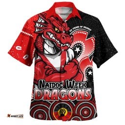 RugbyLife Shop St. George Illawarra Dragons Hawaiian Shirt NAIDOC Week 50 Years Of Deadly Indigenous Pattern