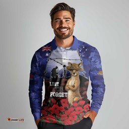 ANZAC Day Long Sleeve Polo Shirt Lest We Forget DT05