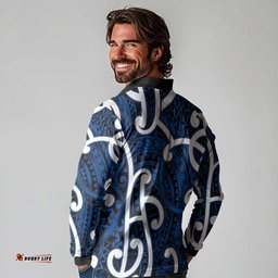 Aotearoa Maori Kowhaiwhai Long Sleeve Polo Shirt Kikorangi Puhoro and Patiki LT9