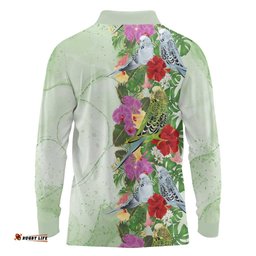 Aussie Budgies Blue And Green Tropical Birds Long Sleeve Polo Shirt LT9
