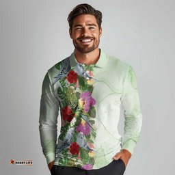 Aussie Budgies Blue And Green Tropical Birds Long Sleeve Polo Shirt LT9