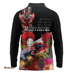 Aotearoa Toitu Te Tiriti Long Sleeve Polo Shirt Waitangi-Honour The Treaty NZ Tuatara and Plants LT03