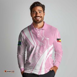 Australia Bowls Personalised Indigenous Pink Round Long Sleeve Polo Shirt LT7
