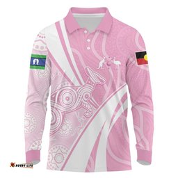 Australia Bowls Personalised Indigenous Pink Round Long Sleeve Polo Shirt LT7