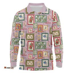 Aussie Birds Christmas La La Land Long Sleeve Polo Shirt Pink Vintage Stamp Edition LT9