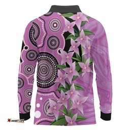 Australia Boronia Long Sleeve Polo Shirt Aussie Native Flowers Indigenous Art LT14