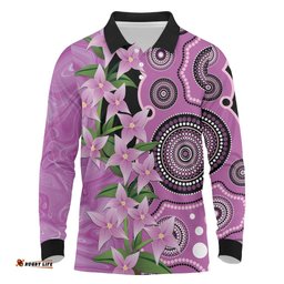 Australia Boronia Long Sleeve Polo Shirt Aussie Native Flowers Indigenous Art LT14