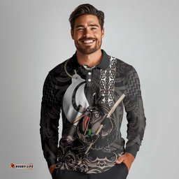 Aotearoa Hei Matau Long Sleeve Polo Shirt Haka Kiwi Mix Maori Mangopare LT14