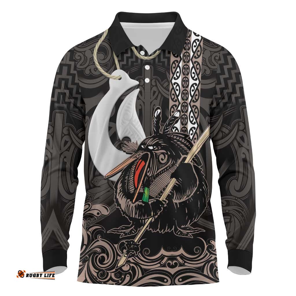Aotearoa Hei Matau Long Sleeve Polo Shirt Haka Kiwi Mix Maori Mangopare LT14