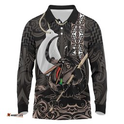 Aotearoa Hei Matau Long Sleeve Polo Shirt Haka Kiwi Mix Maori Mangopare LT14