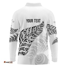 Aotearoa Personalized Lawn Bowls Maori Long Sleeve Polo Shirt New Zealand White Tribal Silver Fern LT7