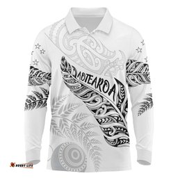 Aotearoa Personalized Lawn Bowls Maori Long Sleeve Polo Shirt New Zealand White Tribal Silver Fern LT7