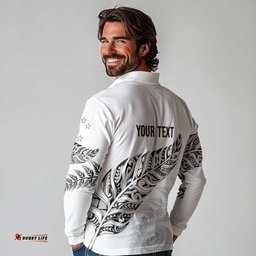 Aotearoa Personalized Lawn Bowls Maori Long Sleeve Polo Shirt New Zealand White Tribal Silver Fern LT7