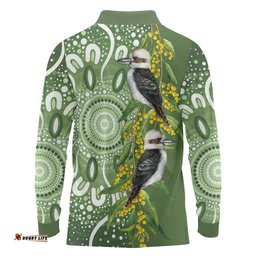 Aussie Kokaburra Golden Wattle Long Sleeve Polo Shirt Aboriginal with National Color LT9