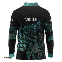 Aotearoa Personalized Lawn Bowls Maori Long Sleeve Polo Shirt New Zealand Paua Shell Tribal Silver Fern LT7