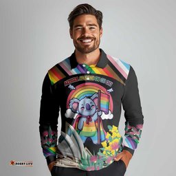 Aussia Pride Month Rainbow Koala Long Sleeve Polo Shirt LT9