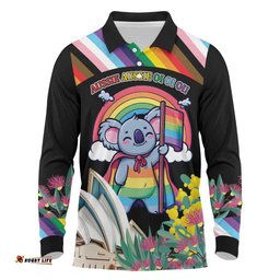 Aussia Pride Month Rainbow Koala Long Sleeve Polo Shirt LT9