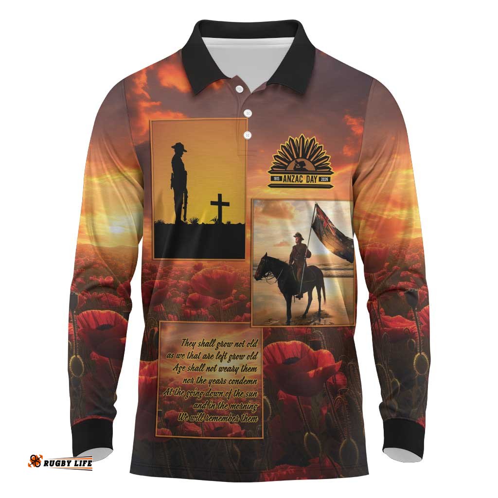 ANZAC Day Film Reel Lest We Forget Long Sleeve Polo Shirt Australia NZ Memorial LT9