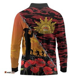 ANZAC Lest We Forget Long Sleeve Polo Shirt Australian Army Poppy Tribute LT15