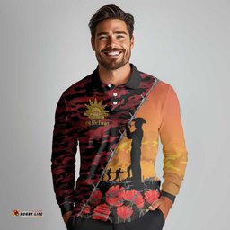 ANZAC Lest We Forget Long Sleeve Polo Shirt Australian Army Poppy Tribute LT15
