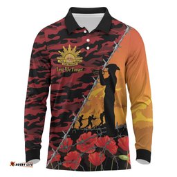 ANZAC Lest We Forget Long Sleeve Polo Shirt Australian Army Poppy Tribute LT15