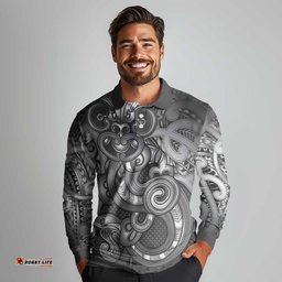 Aotearoa Maori Hei Tiki Long Sleeve Polo Shirt Kiwikiwi Kowhaiwhai Puhoro Motif LT9