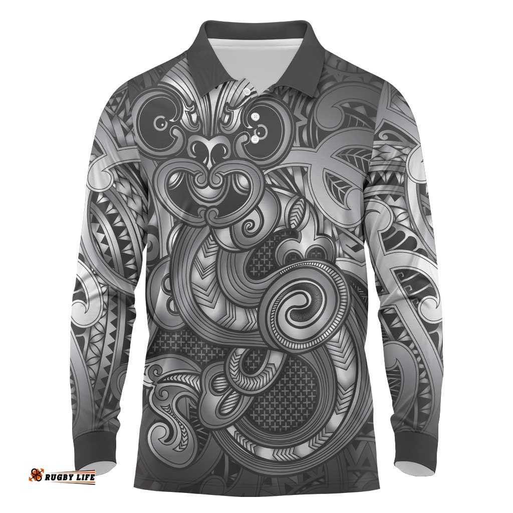 Aotearoa Maori Hei Tiki Long Sleeve Polo Shirt Kiwikiwi Kowhaiwhai Puhoro Motif LT9
