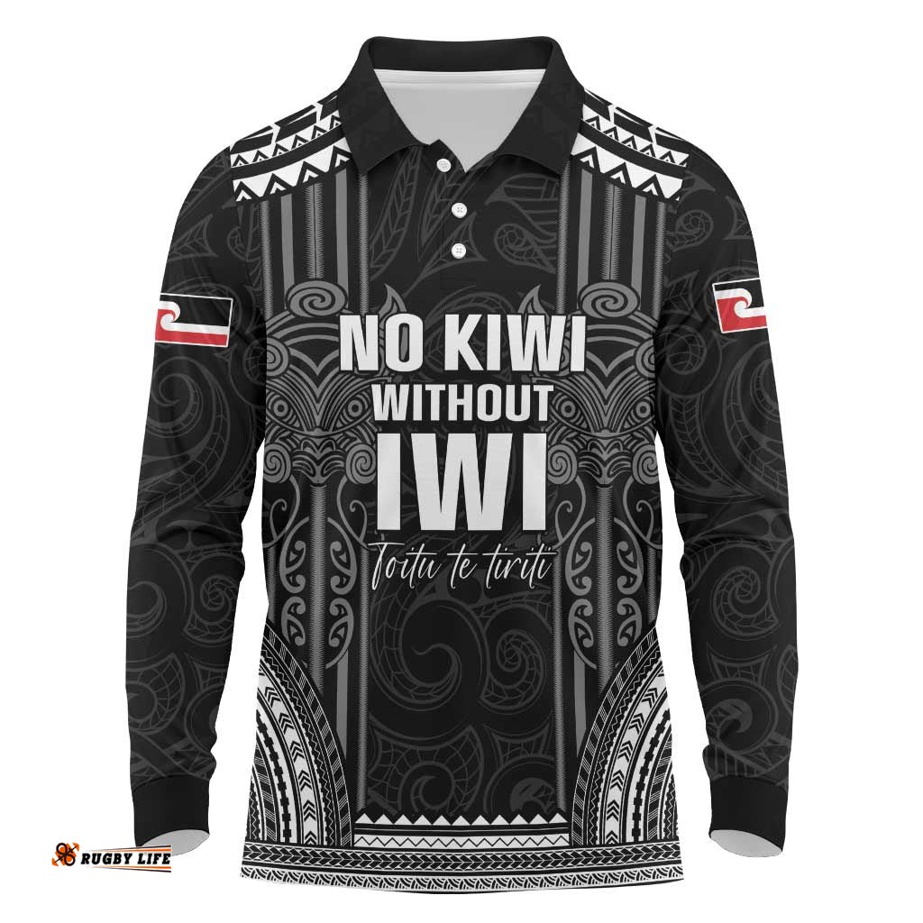 Aotearoa Toitu Te Tiriti Long Sleeve Polo Shirt No Kiwi Without Iwi LT05