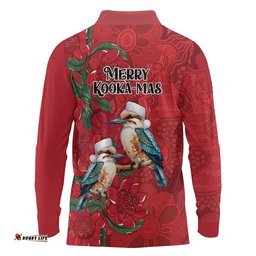 Aussie Kokaburra Waratah Christmas Long Sleeve Polo Shirt Aboriginal Dots Painting LT9