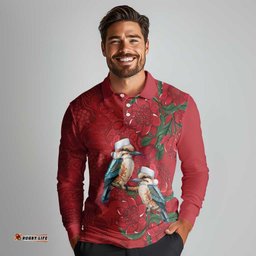Aussie Kokaburra Waratah Christmas Long Sleeve Polo Shirt Aboriginal Dots Painting LT9