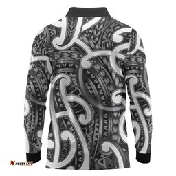 Aotearoa Maori Kowhaiwhai Long Sleeve Polo Shirt Kiwikiwi Puhoro and Patiki LT9