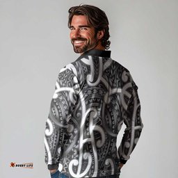 Aotearoa Maori Kowhaiwhai Long Sleeve Polo Shirt Kiwikiwi Puhoro and Patiki LT9