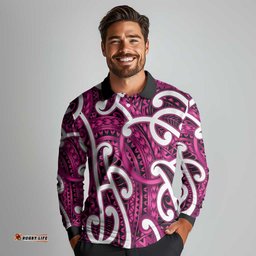 Aotearoa Maori Kowhaiwhai Long Sleeve Polo Shirt Mawhero Puhoro and Patiki LT9