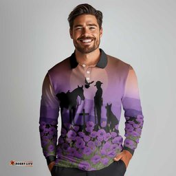 Australia ANZAC Animal Heroes Long Sleeve Polo Shirt Purple Poppies LT7
