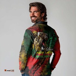 Aotearoa One Love Long Sleeve Polo Shirt Reggae Lion with Kakahu Huruhuru LT03