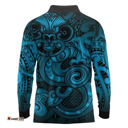 Aotearoa Maori Hei Tiki Long Sleeve Polo Shirt Kikorangi Kowhaiwhai Puhoro Motif LT9