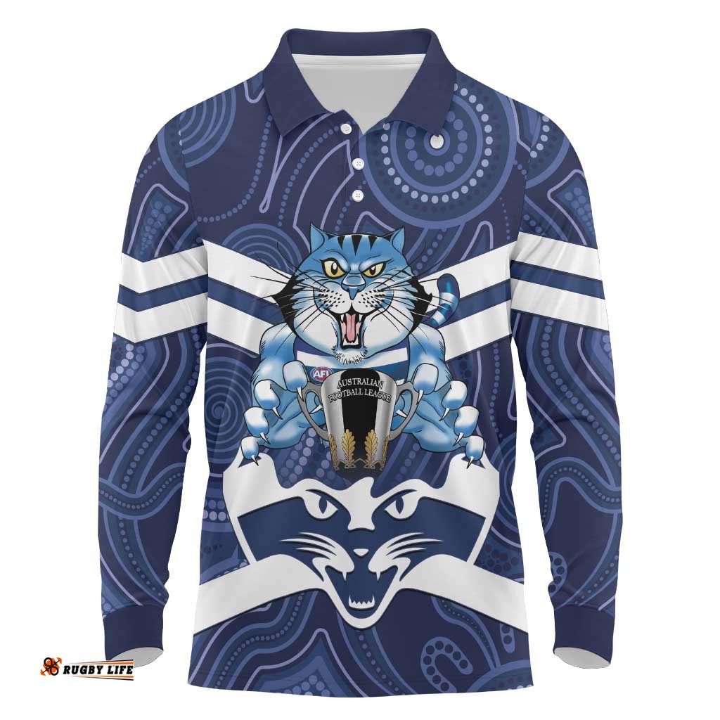 AFL Cats Football Personalised Long Sleeve Polo Shirt Final Geelong Premiers Trophy Aboriginal LT14