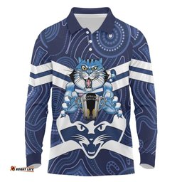 AFL Cats Football Personalised Long Sleeve Polo Shirt Final Geelong Premiers Trophy Aboriginal LT14
