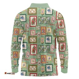 Aussie Birds Christmas La La Land Long Sleeve Polo Shirt Green Vintage Stamp Edition LT9