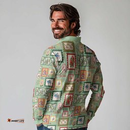 Aussie Birds Christmas La La Land Long Sleeve Polo Shirt Green Vintage Stamp Edition LT9