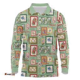 Aussie Birds Christmas La La Land Long Sleeve Polo Shirt Green Vintage Stamp Edition LT9