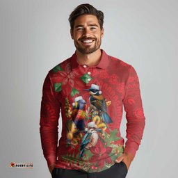 Aussie Native Bird Long Sleeve Polo Shirt Aboriginal Inspired Christmas LT9