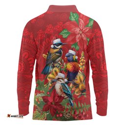 Aussie Native Bird Long Sleeve Polo Shirt Aboriginal Inspired Christmas LT9