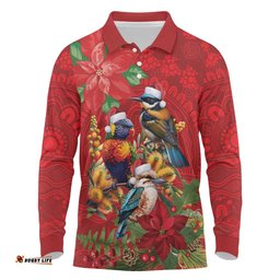 Aussie Native Bird Long Sleeve Polo Shirt Aboriginal Inspired Christmas LT9
