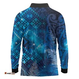Aotearoa Taniko Matariki Long Sleeve Polo Shirt Cosmic Blue LT7
