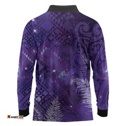 Aotearoa Taniko Matariki Long Sleeve Polo Shirt Cosmic Violet LT7